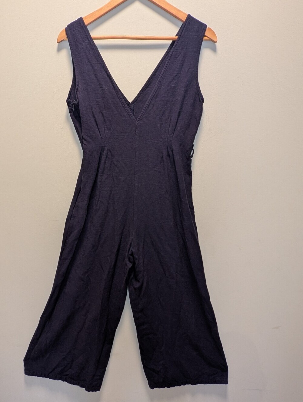 FRNCH Paris Navy Wide Leg Cropped Jumpsuit Size Small